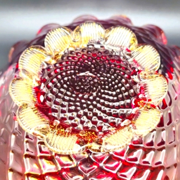 FOSTORIA? Ruby Red Bowl 11" Long x 8.5" Wide Footed Bowl W/Gold Flake and Foot. - Picture 8 of 9